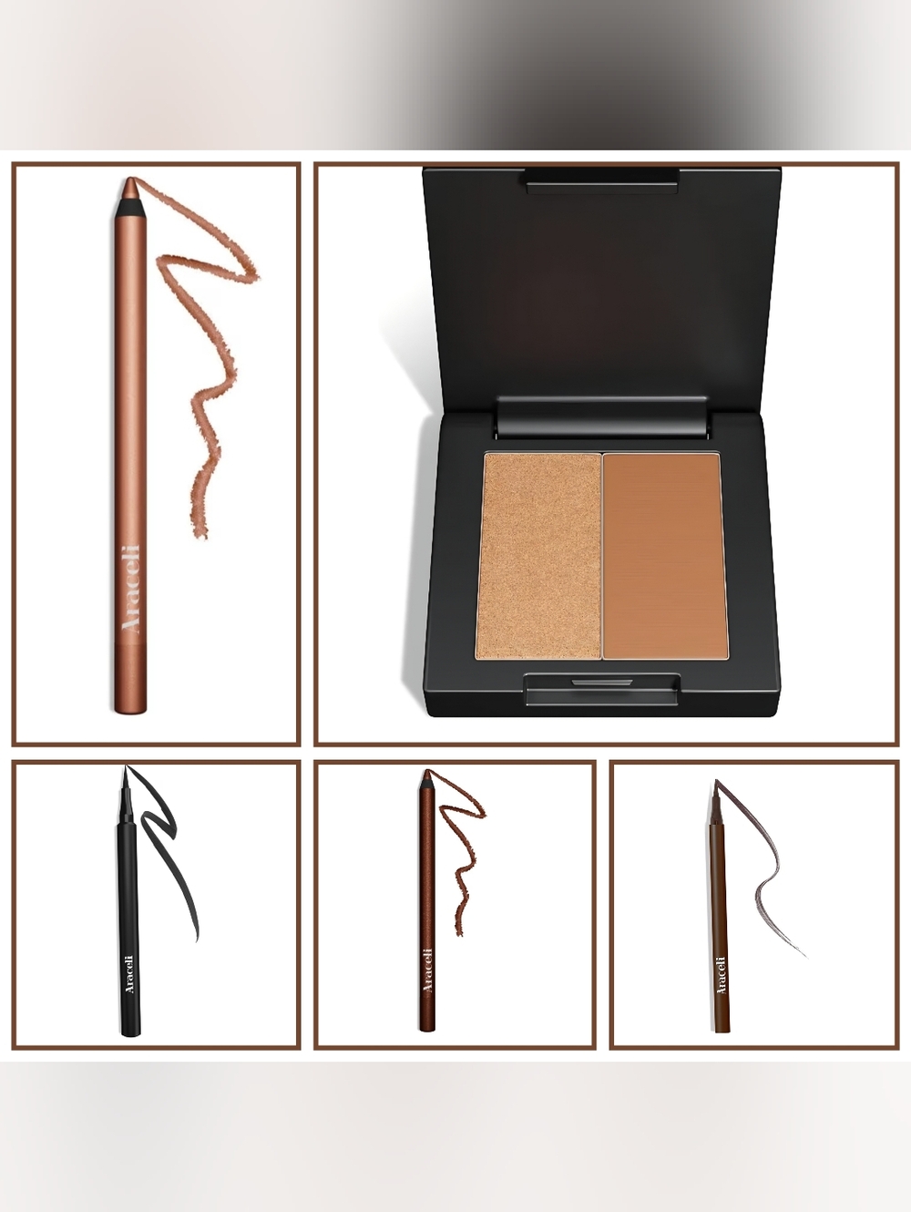 Araceli 5 Pack - 2 Liquid Eyeliners, 2 Gel Pencils, & 1 Eyeshadow Duo Palette